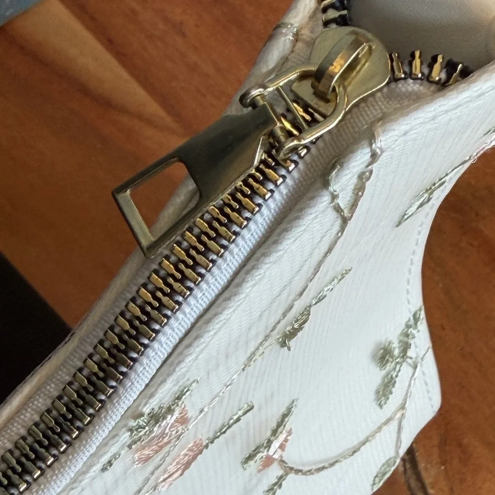 Floral Embroidered Faux Leather Baguette Bag